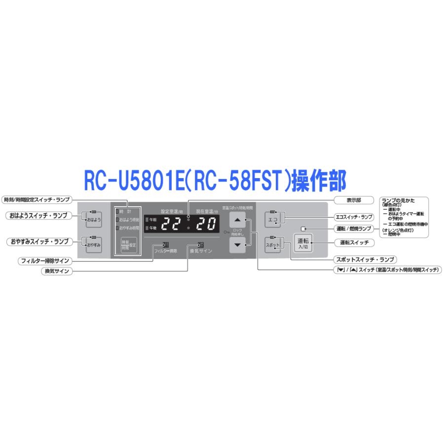 ◆3ｍガスコードとセット◆都市ガス用◆2023年製ガスファンヒーターRC-U5801E(RC-58FSU-W)(RC-U5801PEのプラズマクラスター機能なしモデル)◆大能力5.8kw｜cyukyogas｜03