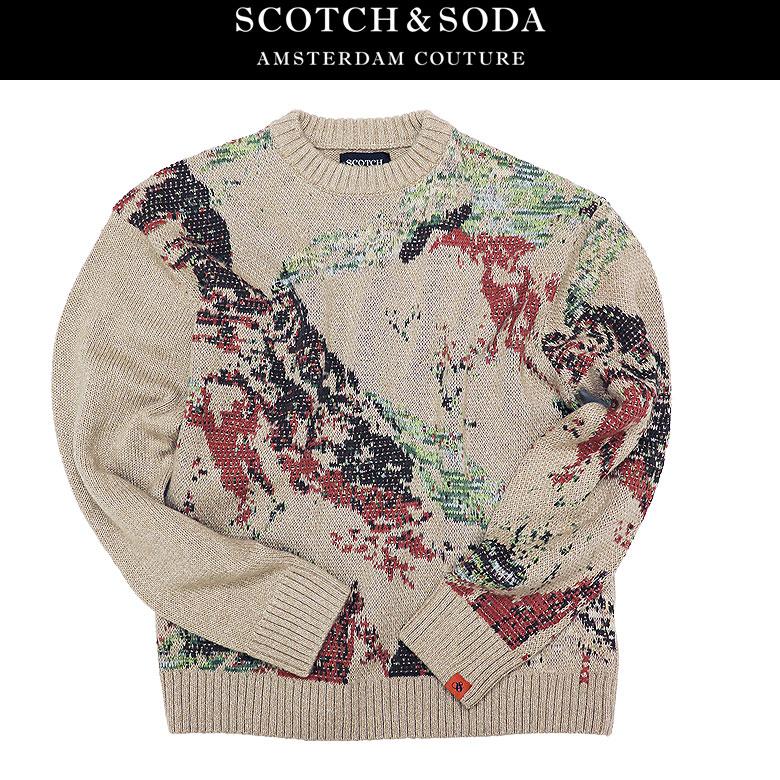 SCOTCH&SODA  スコッチアンドソーダ セーター アートワーク ドロップショルダー SWEATER 長袖 秋冬 プルオーバー メンズ カジュアル 181641の画像