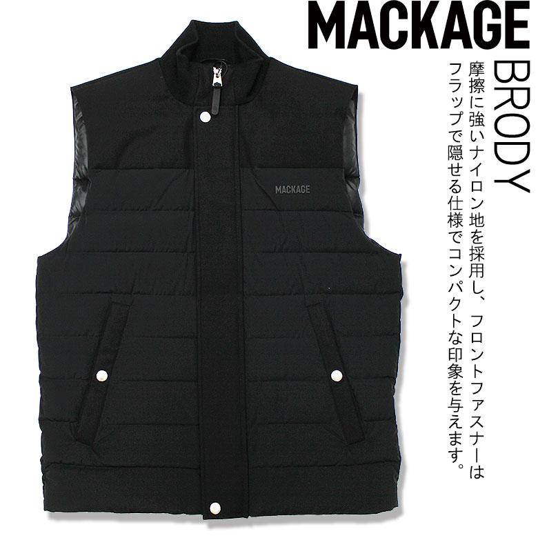 MACKAGE マッカージュ ダウンベスト ライトダウン brody インナーダウン ラバーロゴ ナイロン地 メンズ ロングシーズン フラップ 贅沢の画像