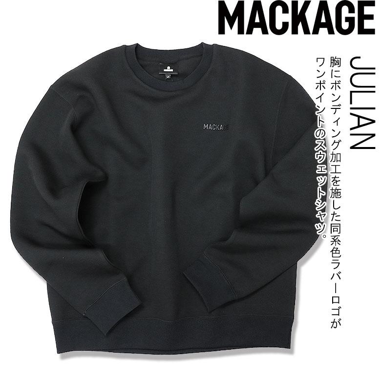 MACKAGE マッカージュ スウェットトレーナー スウェットシャツ スエット JULIAN ボンディング加工 同系色ラバーロゴ メンズ クラシック 贅沢の画像