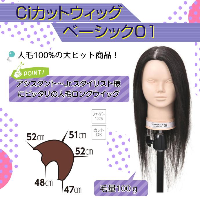 Ciカットウィッグ ベーシック 01 人毛100％ (毛量100g) 1個【カット