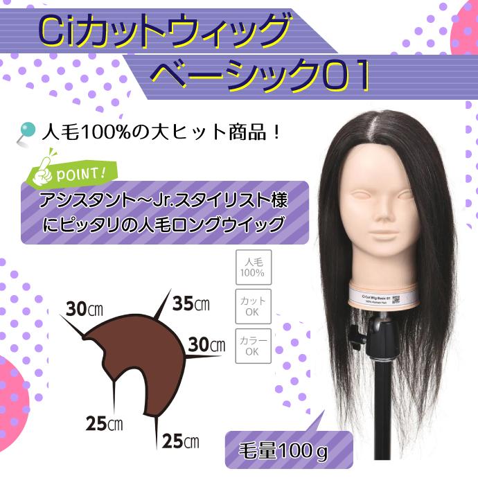 Ciカットウィッグ ベーシック 01 人毛100％ (毛量100g) 1個【カット