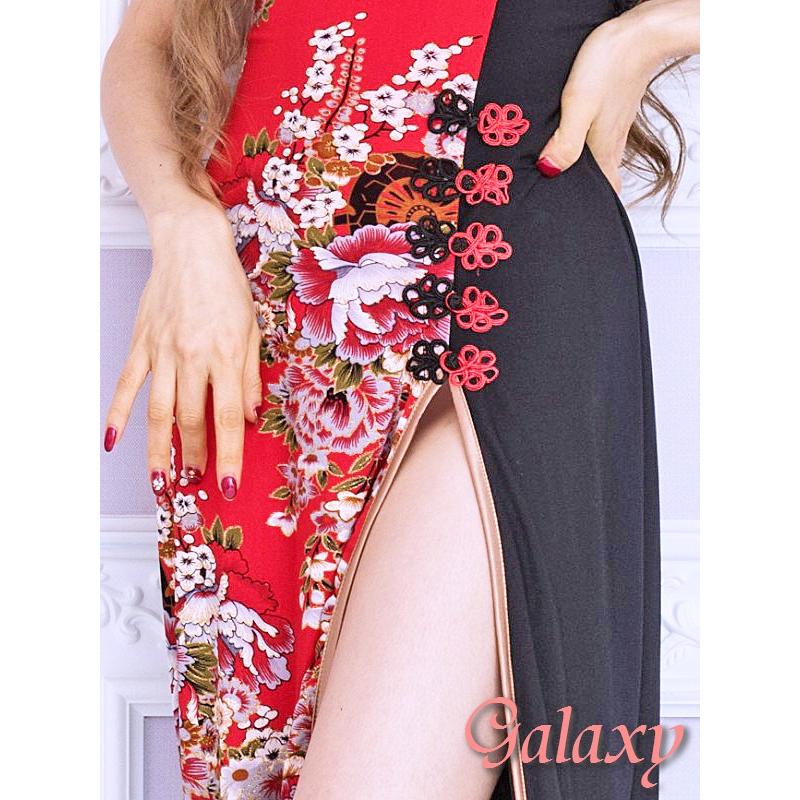 絢爛華麗 SEXY スリット 煌 和柄 花柄 ベアトップ チャイナ