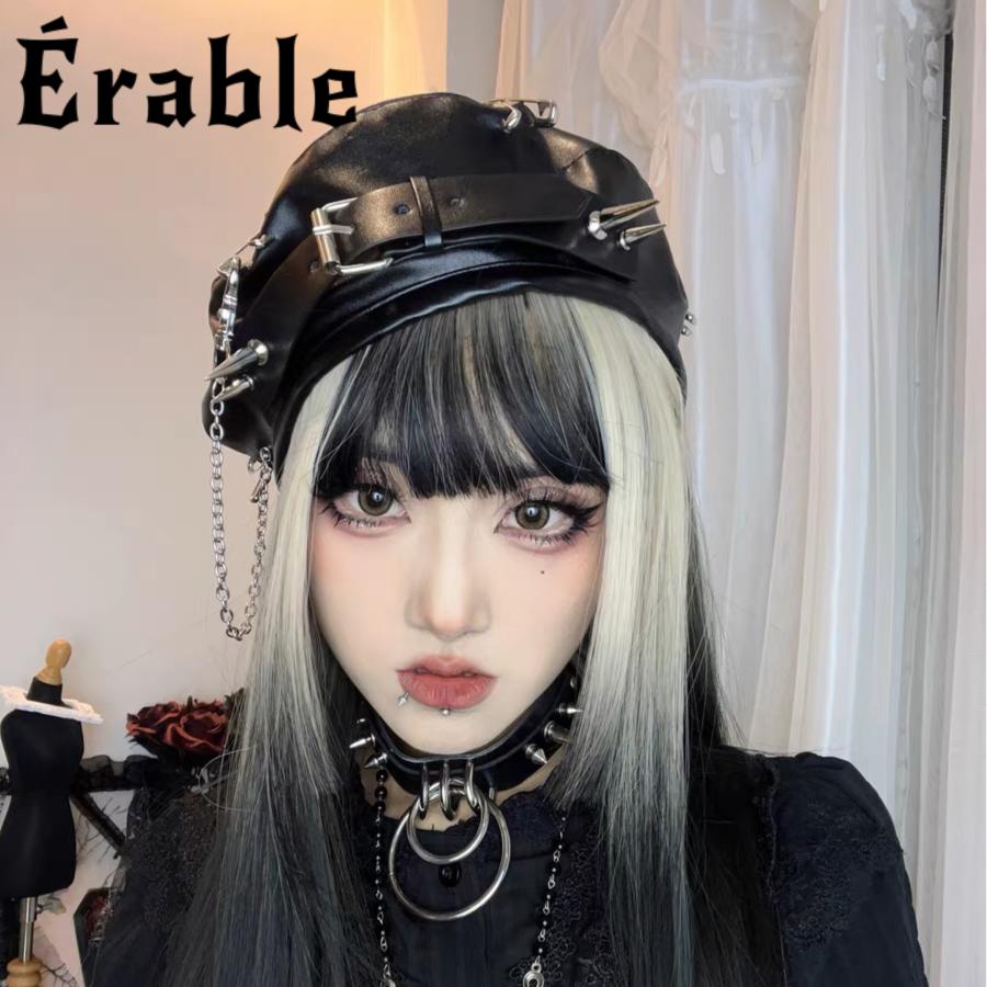 PUレザー ベルト ベレー帽 チェーン 安全ピン パンク ロック 原宿【3点