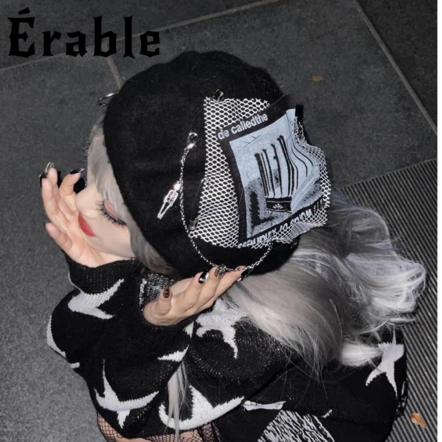 安全ピン パンク ベレー帽 チェーン 原宿 ロック ファッション【3点