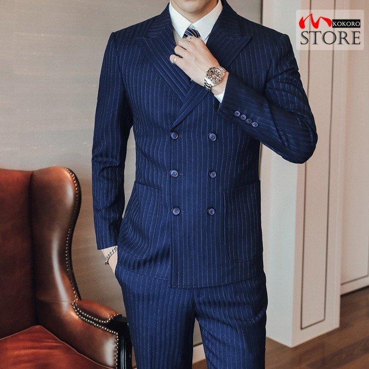 セール メンズ 3ピーススーツ ダブルスーツ 6つボタン スリーピース