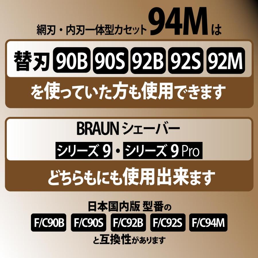 ブラウン 替刃 94M (F/C94M )2個セット シリーズ9 マットシルバー 網刃・内刃一体型カセット  92S 92B 92M 後継型番｜d-n｜02