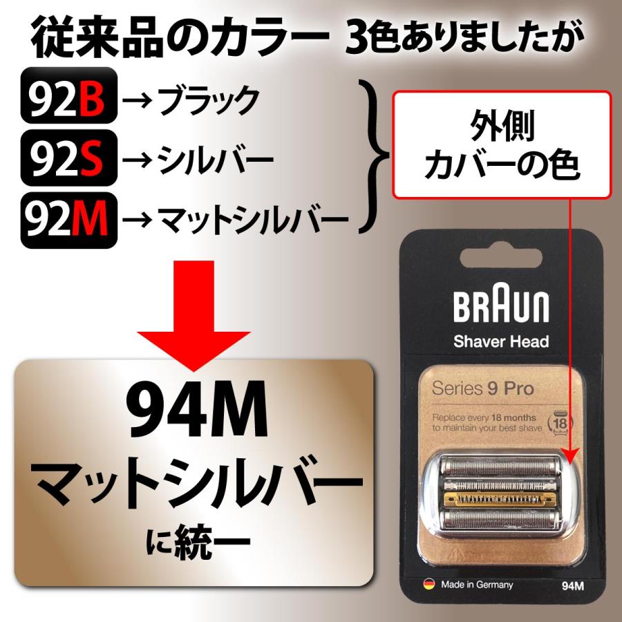 ブラウン 替刃 94M (F/C94M )2個セット シリーズ9 マットシルバー 網刃・内刃一体型カセット  92S 92B 92M 後継型番｜d-n｜03