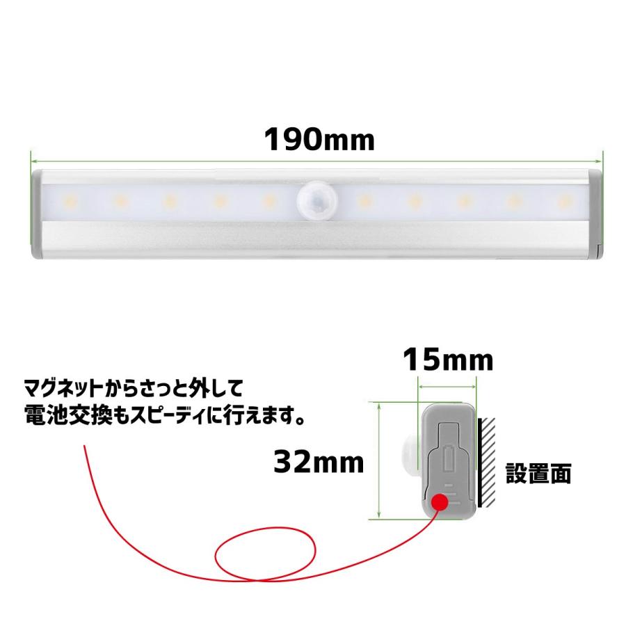 LEDセンサーライト 4本set ライトバー 人感センサー 乾電池式