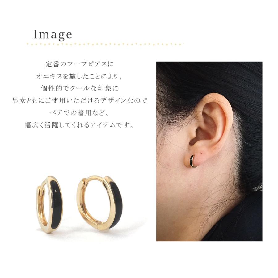 ピアス 18k オニキス フープピアス 中折れ 18金 k18 18金ピアス