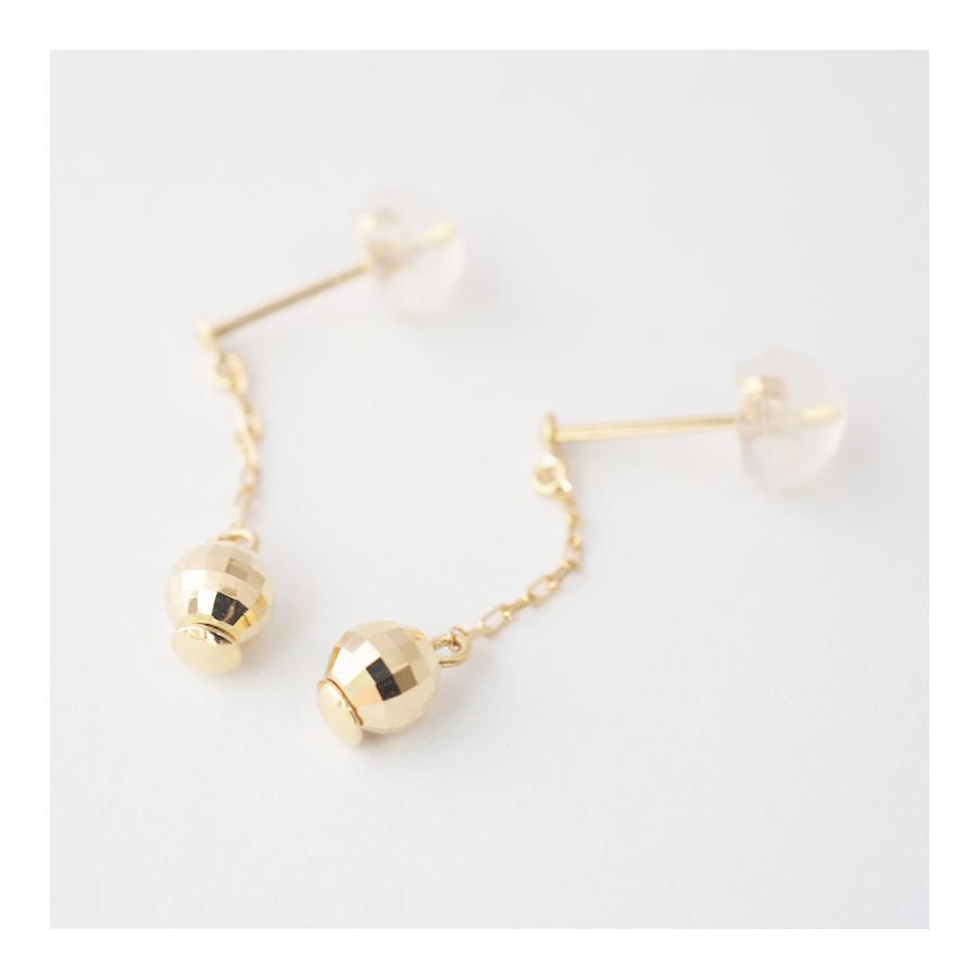 18金 ピアス 揺れる 地金 ゴールド チェーン ミラーボール 18金ピアス