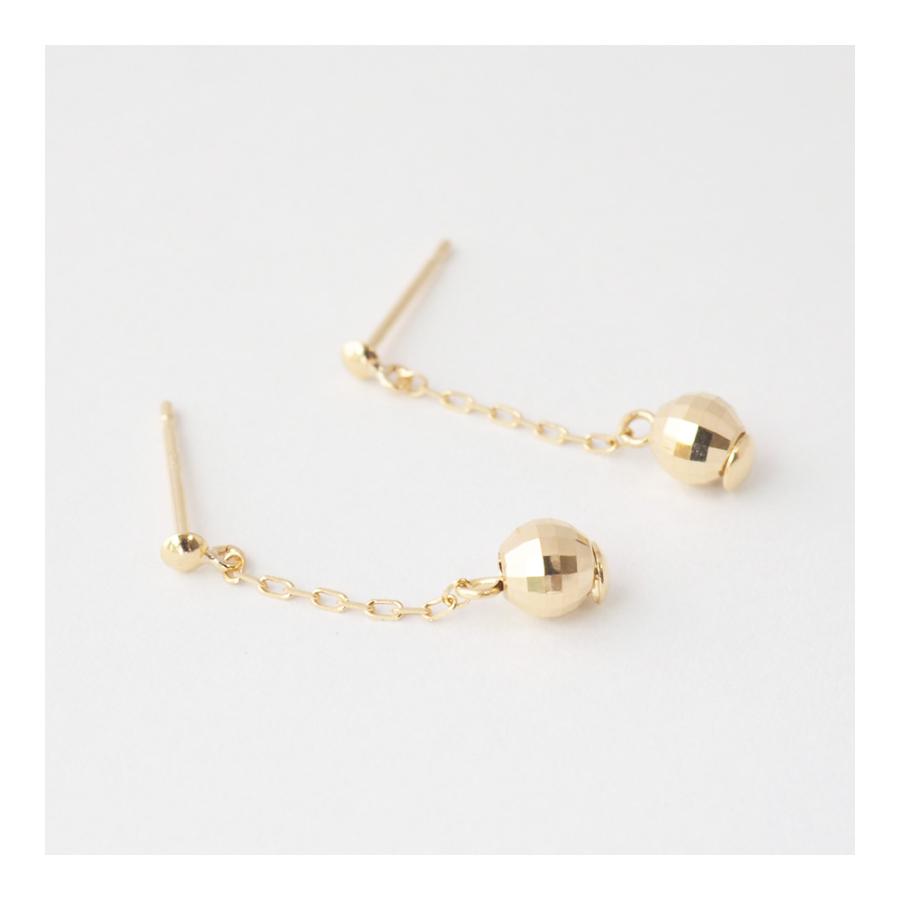 18金 ピアス 揺れる 地金 ゴールド チェーン ミラーボール 18金ピアス