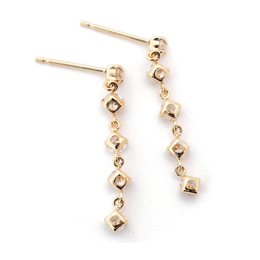 【18金】 K18ピアス キュービック ロングタイプ ゴールド揺れるデザイン ピアス 18k 揺れる 18金 k18 ロング キュービック ジルコニア 18