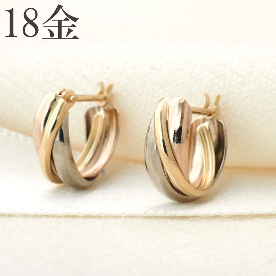 ピアス 18k フープ スリーカラー k18 18金 フープピアス K18 K18PG K18WG 3色 地金 18金ピアス レディース｜d-planet1