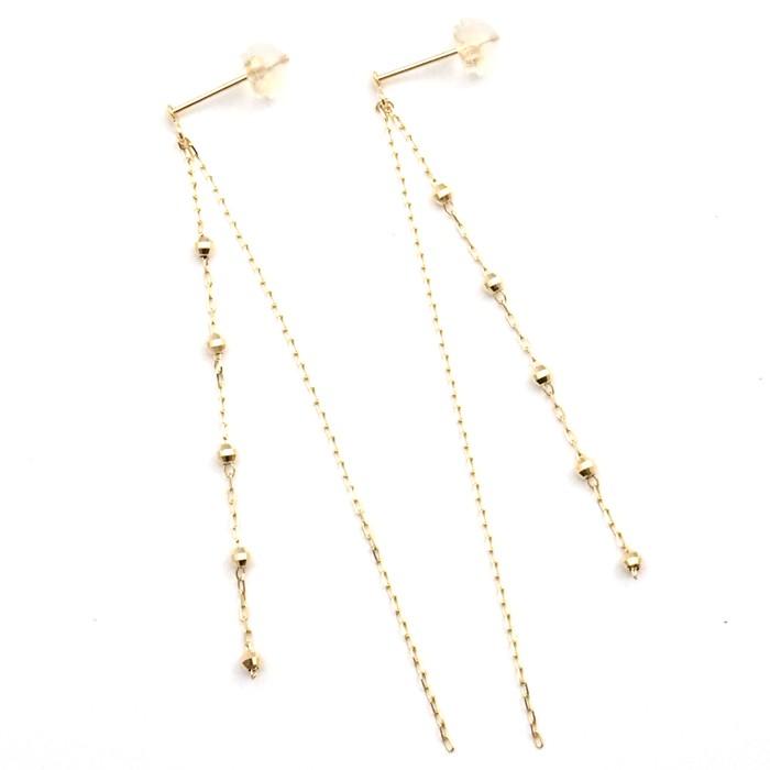 ピアス 18k 揺れる 18金 ロング チェーン 2連 ミラーボール k18 ピアス 18k 揺れる 18金 ロング チェーン 2連 ミラーボール k18
