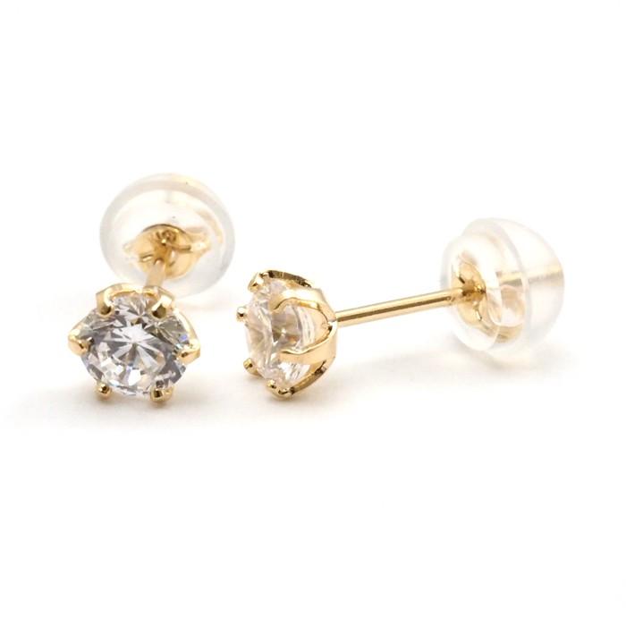 ピアス 18k 18金 シンプル 一粒 k18 キュービック ジルコニア 4mm 6本