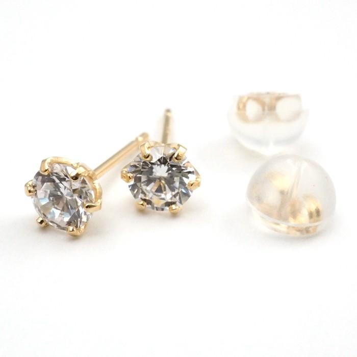 ピアス 18k 18金 シンプル 一粒 k18 キュービック ジルコニア 4mm 6本