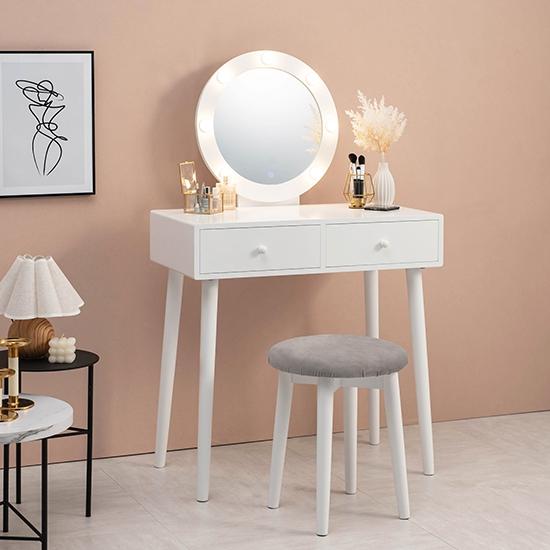 HAGiHARA（萩原） ドレッサー LEDライト付き スツール付き 組立式 丸型