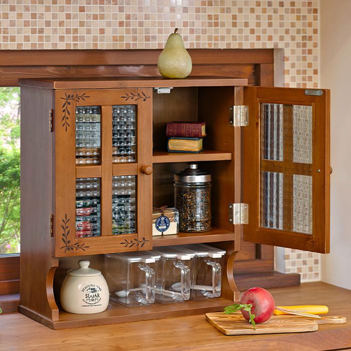 ブラウン木製食器棚 3段