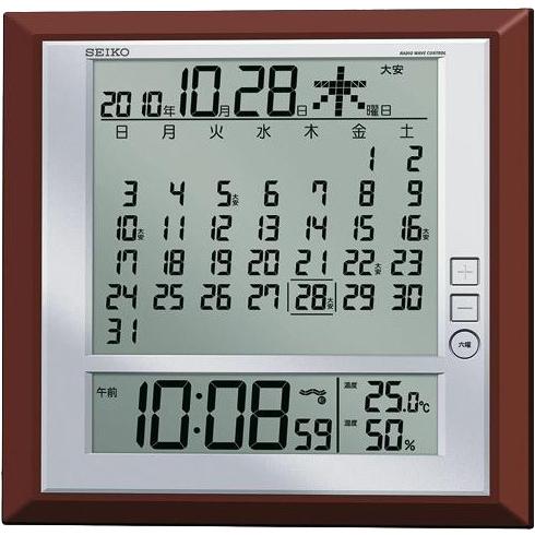 SQ421B 美品 SEIKO セイコー 有名な 掛置兼用 電波時計 温湿度表示付 六曜表示