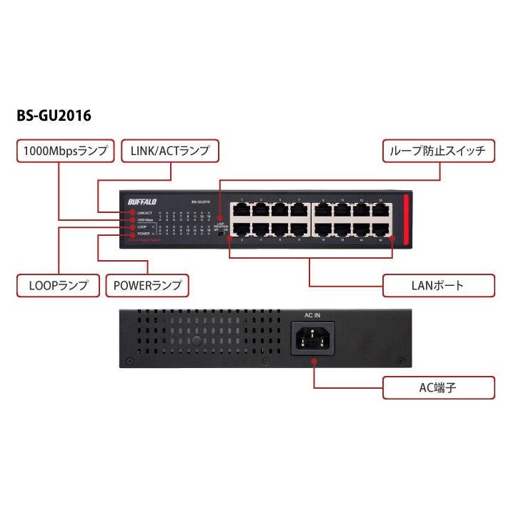 ★バッファロー BS-GU2016 ギガスイッチングハブ 16ポート 金属筐体 静音ファンレス 法人向け 省エネ設計 簡単設置【ネットワークハブ】【送料無料】 |  | 02