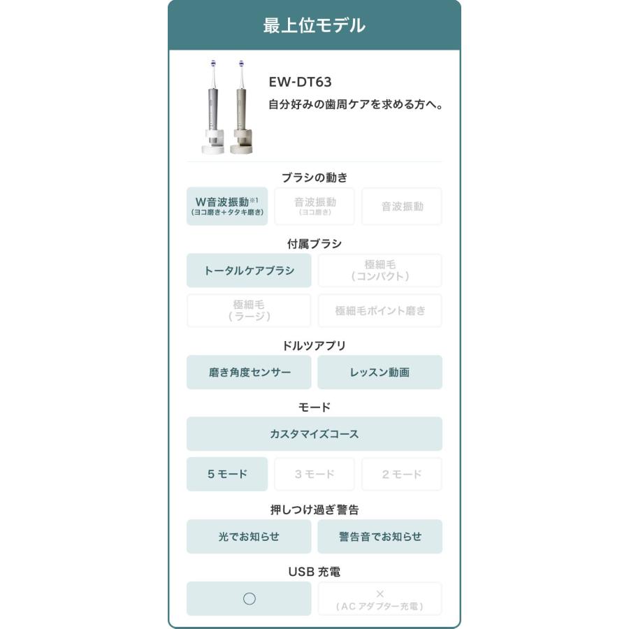 ☆Panasonic / パナソニック 音波振動ハブラシ ドルツ EW-DT63-S