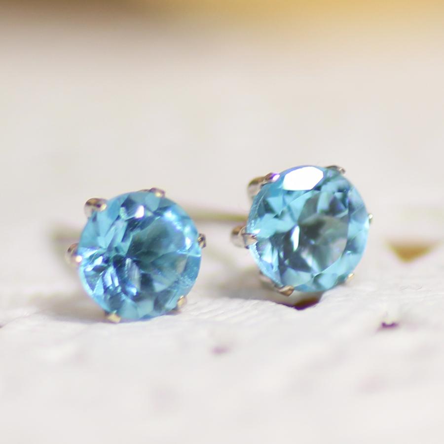 スイスブルートパーズ 4.5ミリ ラウンド ピアス : Designers Room