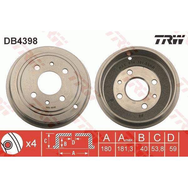 FIAT（フィアット） ブレーキドラム 新品 TRW DB4398 51863509 : 輸入