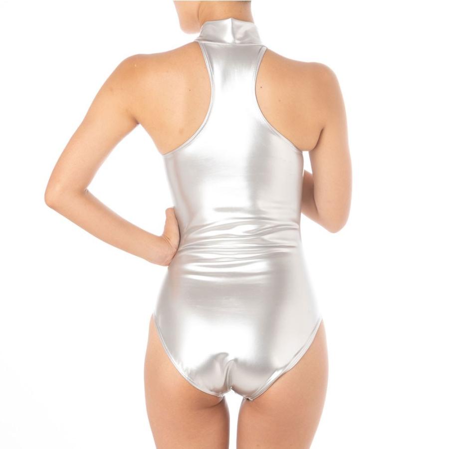 メタリックグレー ワンピース水着 ハイネック Amazon | [LEOHEX] メタリック競泳水着です強光沢の新感覚3D立体