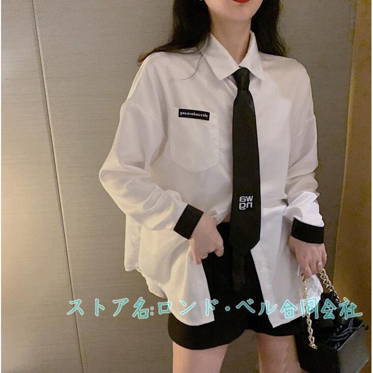 長袖レディースjkブラウスワイシャツシャツ薄手ゆったりネクタイ付きロング丈トップス女性用カジュアルダンス上着hiphop