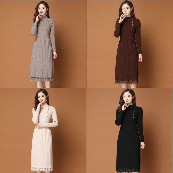 せっちゃん　フレアニットワンピース 大きいサイズ42 定価2.6万円 フレアニットワンピースセーターハイネック大きいサイズ : ストリート