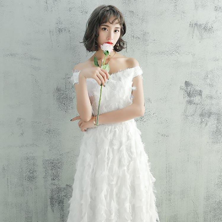 ワンピース フェザー カラードレス オフショルダー 花嫁ドレス 結婚式 