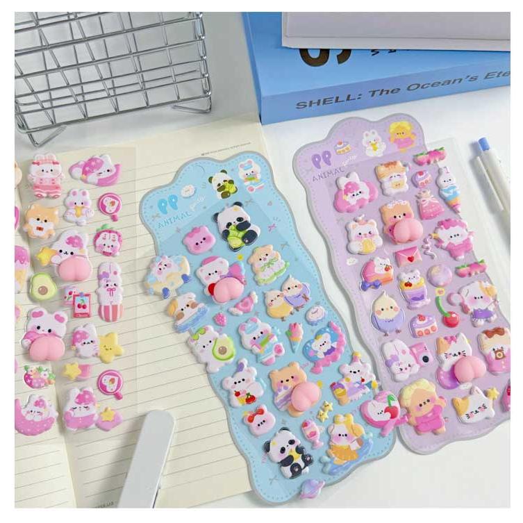 4枚セット！3Dシール おしりぷにぷに ウォーターシール ぷくぷくシール