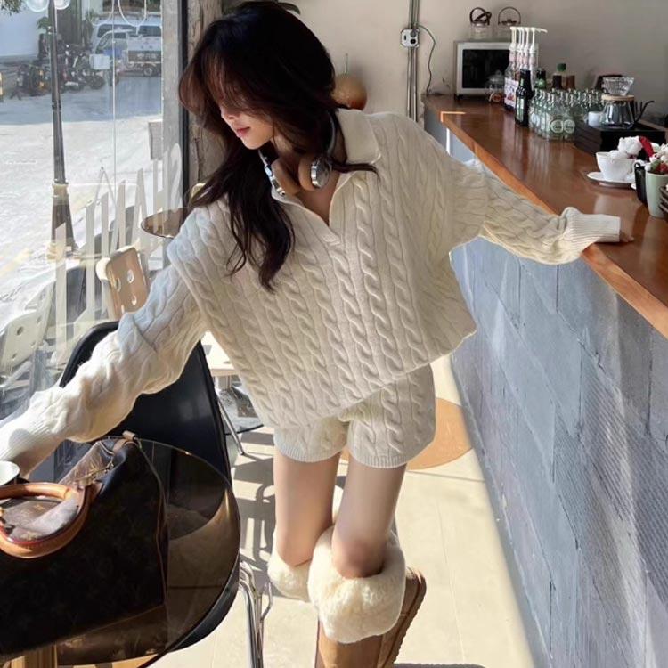 ニット スキッパー ショートパンツ セットアップ レディース 秋 冬