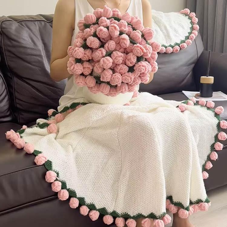 フラワーブランケット 花束ブランケット　バラ　ひざ掛け　ピンク×ホワイト80cm まるで花束のような魔法のブランケット 花束ブランケット ブーケ