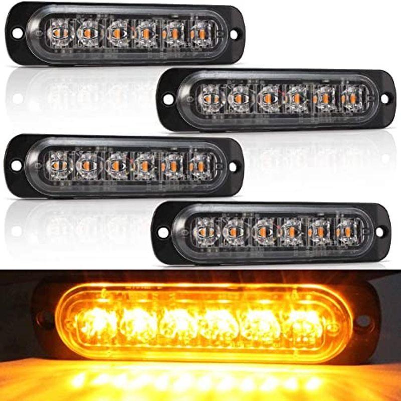 車用ledランプ 薄型 汎用 カスタム 改造 角型 警告ストロボライト アンバー 緊急点滅警告 6連led 12v 24v兼用 防水 防塵
