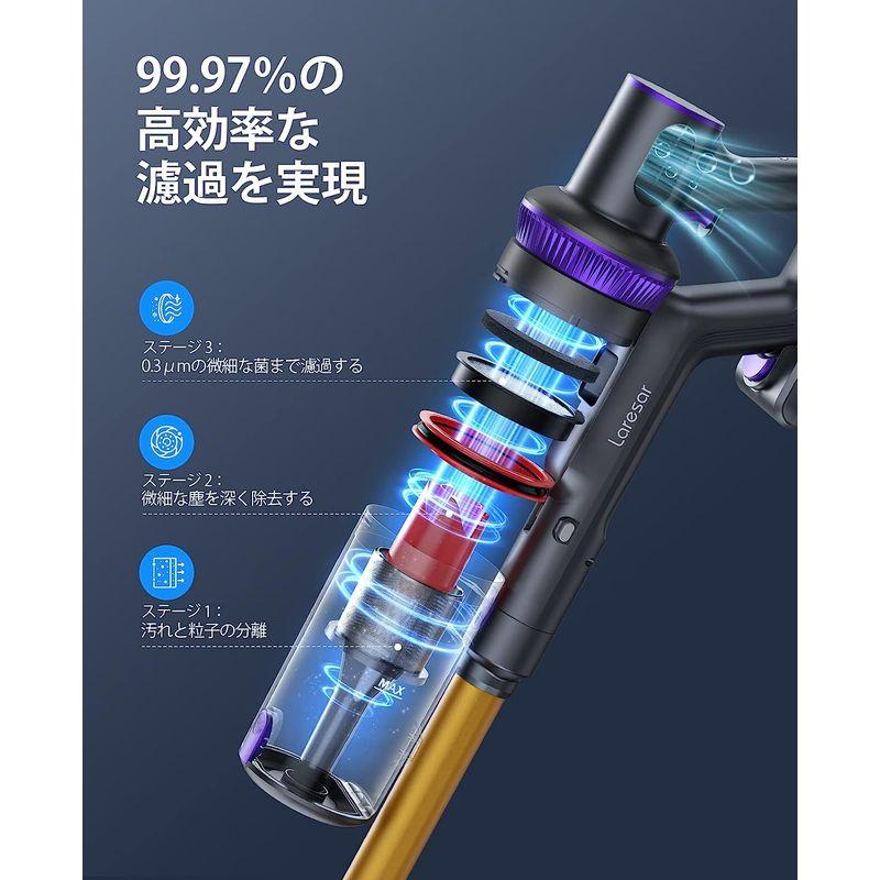 Laresar コードレス掃除機 33KPa/400W LEDタッチスクリーン 最大50分連続稼働 4WAYタイプ スティック掃除機 5段濾 コードレス掃除機 33KPa/400W LEDタッチスクリーン 最大50分連続稼働 4WAYタイプ スティック掃除機 5段濾