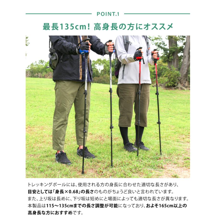 DABADA アルミ製 トレッキングポール カムロック式 収納袋付き 最長135cm/最短63cm 2本セット 登山杖 apolelg