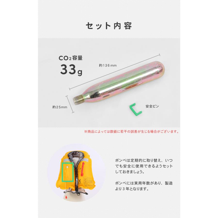 DABADA メール便 ライフジャケット 交換ボンベキット33g【ベストタイプ/手動膨張式】専用 救命胴衣 フリーサイズ ポイント消化｜dabada｜04