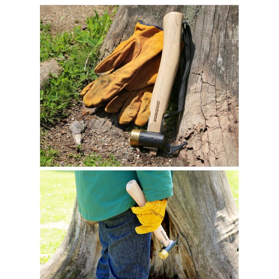 ペグハンマー 真鍮ヘッド ストラップ付 収納袋付き テントハンマー キャンプハンマー テント設営 タープ設営 | DABADA | 01