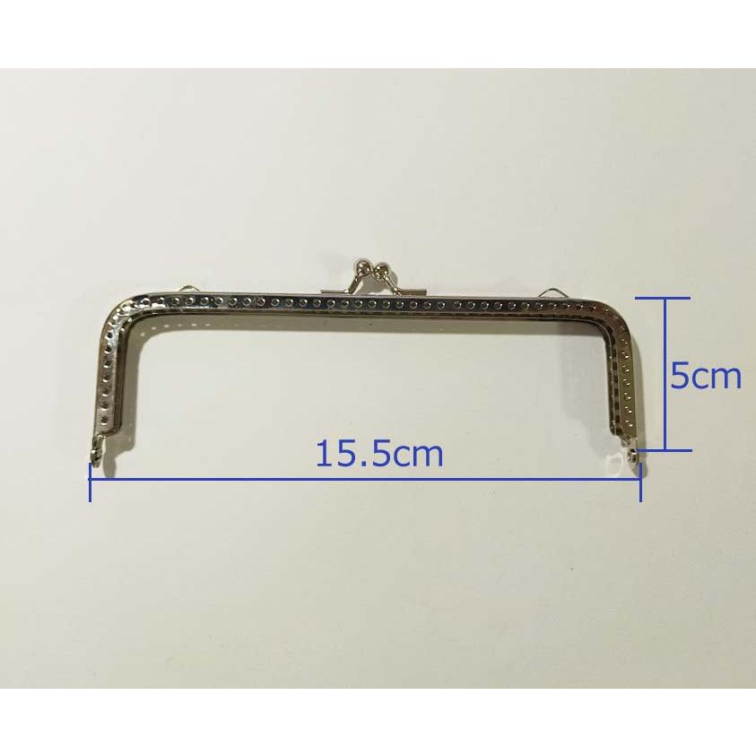 口金 (約幅15.5cm×深さ5cm）シルバー がま口 角型 両カン付 縫い