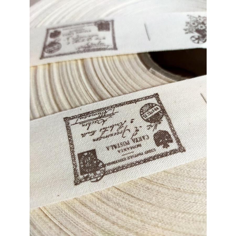 綿テープ　スタンプ　タグ　リボン　幅3cm　1m単位カット売り　 DIY　手芸材料　生成り　【メール便99mまで】 |  | 02