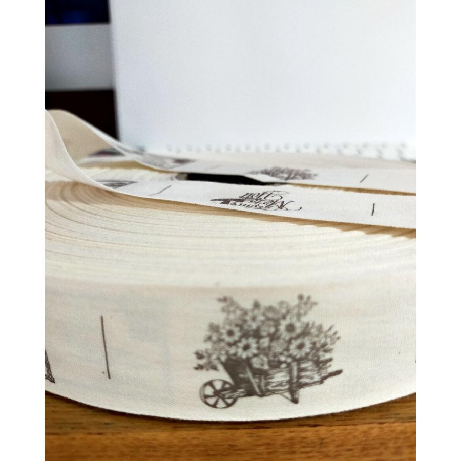 綿テープ　スタンプ　タグ　リボン　幅3cm　1m単位カット売り　 DIY　手芸材料　生成り　【メール便99mまで】 |  | 04