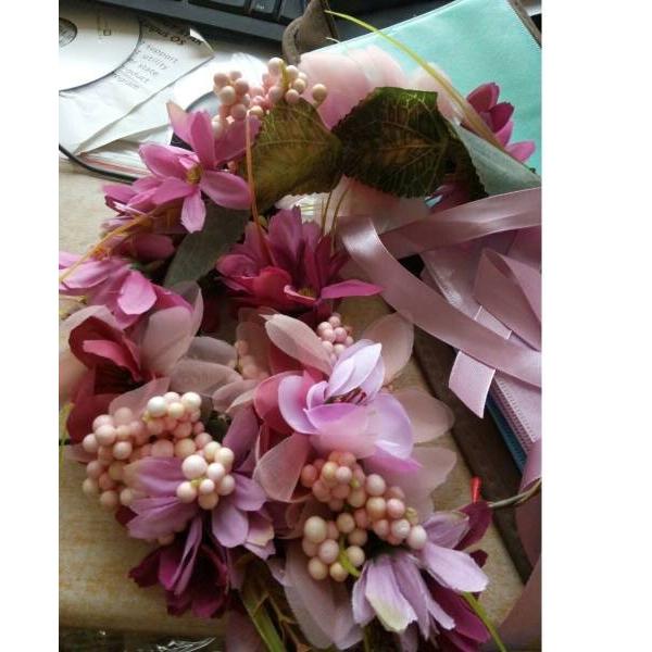 花かんむり 布造花☆ガーデンウェディング花冠花輪2点セット