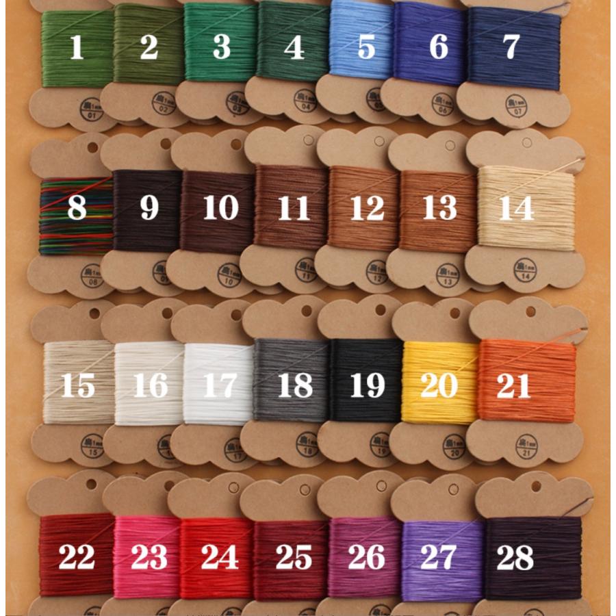 28色ろう引き糸　レザーコート手縫い　30ｍ/巻　平糸タイプ　幅1mm　 |  | 01