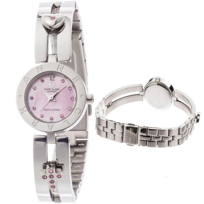 腕時計 レディース 送料無料 ハート&クロス アンクラーク ウォッチ 天然シェル文字盤 天然ダイヤ ダイヤモンド ピンク シルバー プレゼント ギフト 贈り物