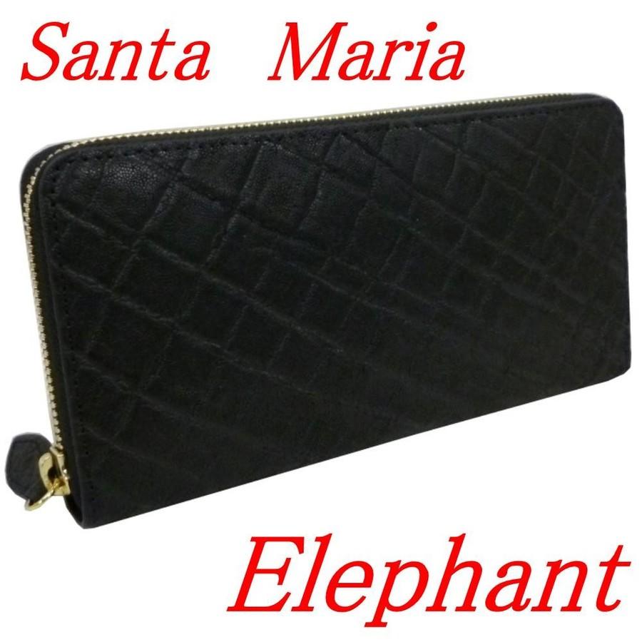 象革 財布 エレファント ラウンドファスナー 長財布艶有りブラック Santa Maria サンタマリア製 財布、帽子、ファッション小物 