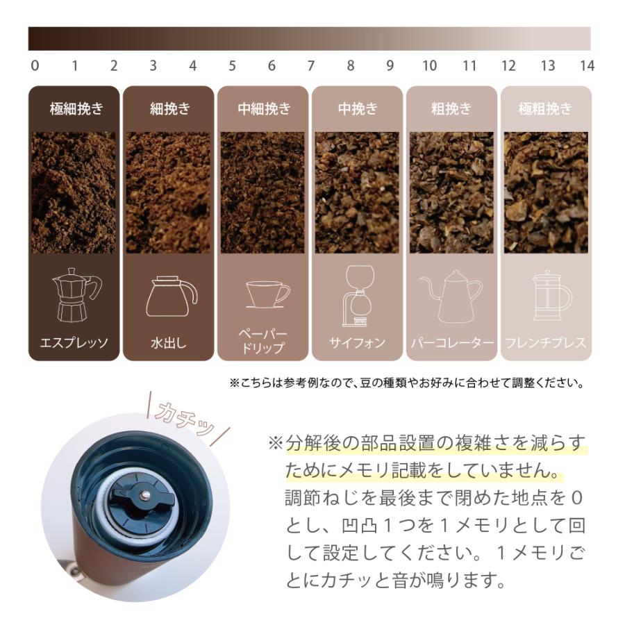 コーヒーミル 手動 手挽き お手入れブラシ付き 携帯 コーヒー豆挽き 珈琲 小型 グラインダー アウトドア キャンプ ギフト プレゼント | dadaz | 10