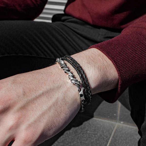 ブレスレット 送料無料 編革 本革 レザー シンプル カジュアル