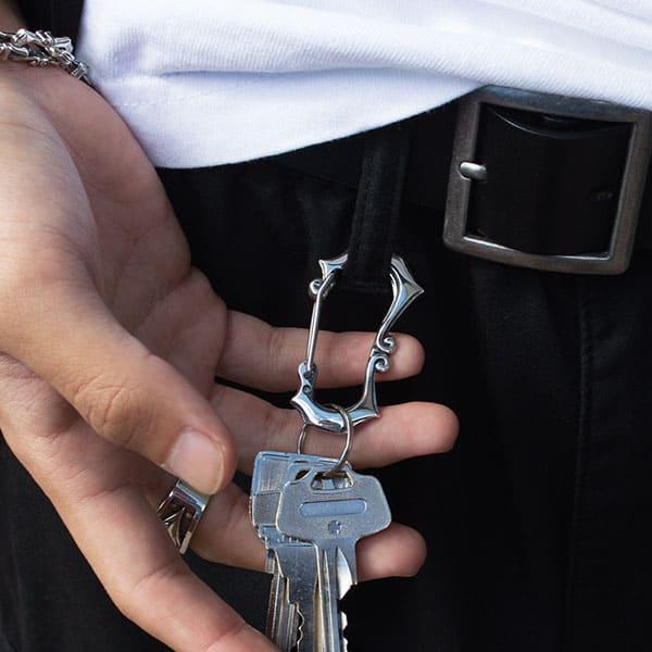 送料無料 名入れ カラビナフック キーホルダー 925 銀製 刻印